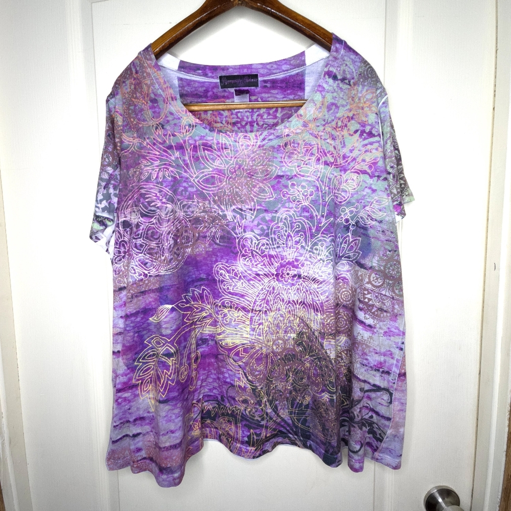 Appropriate Behavior Top Women's 4X Purple Rhinestone Short Sleeve Pullover